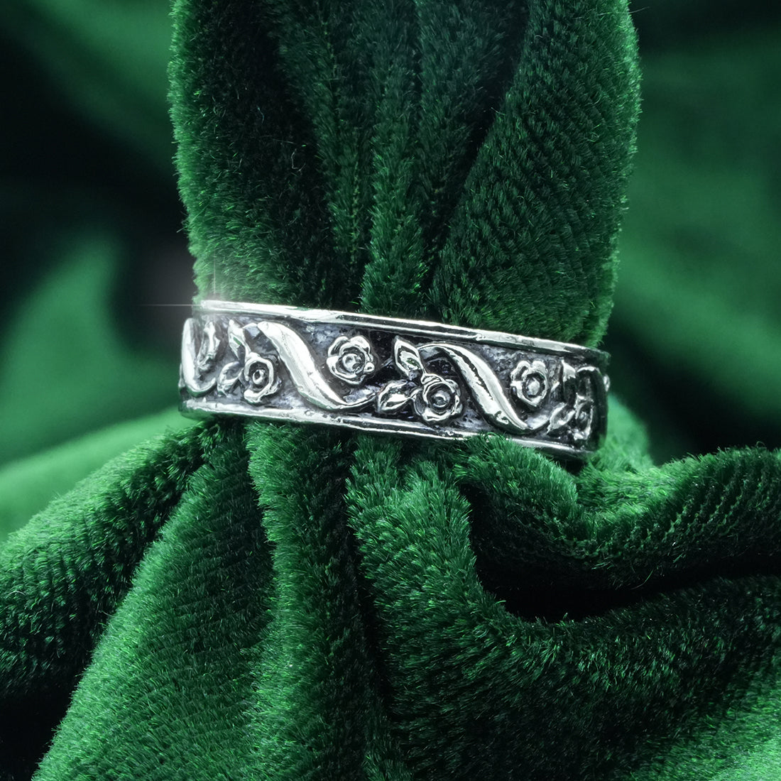 Sterling Silver EterKnight Floral Oxidised Ring for Men