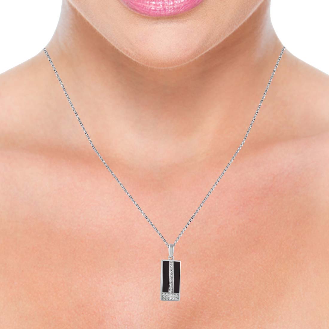 Black Rectangle Pendant With Chain For Women & Girls