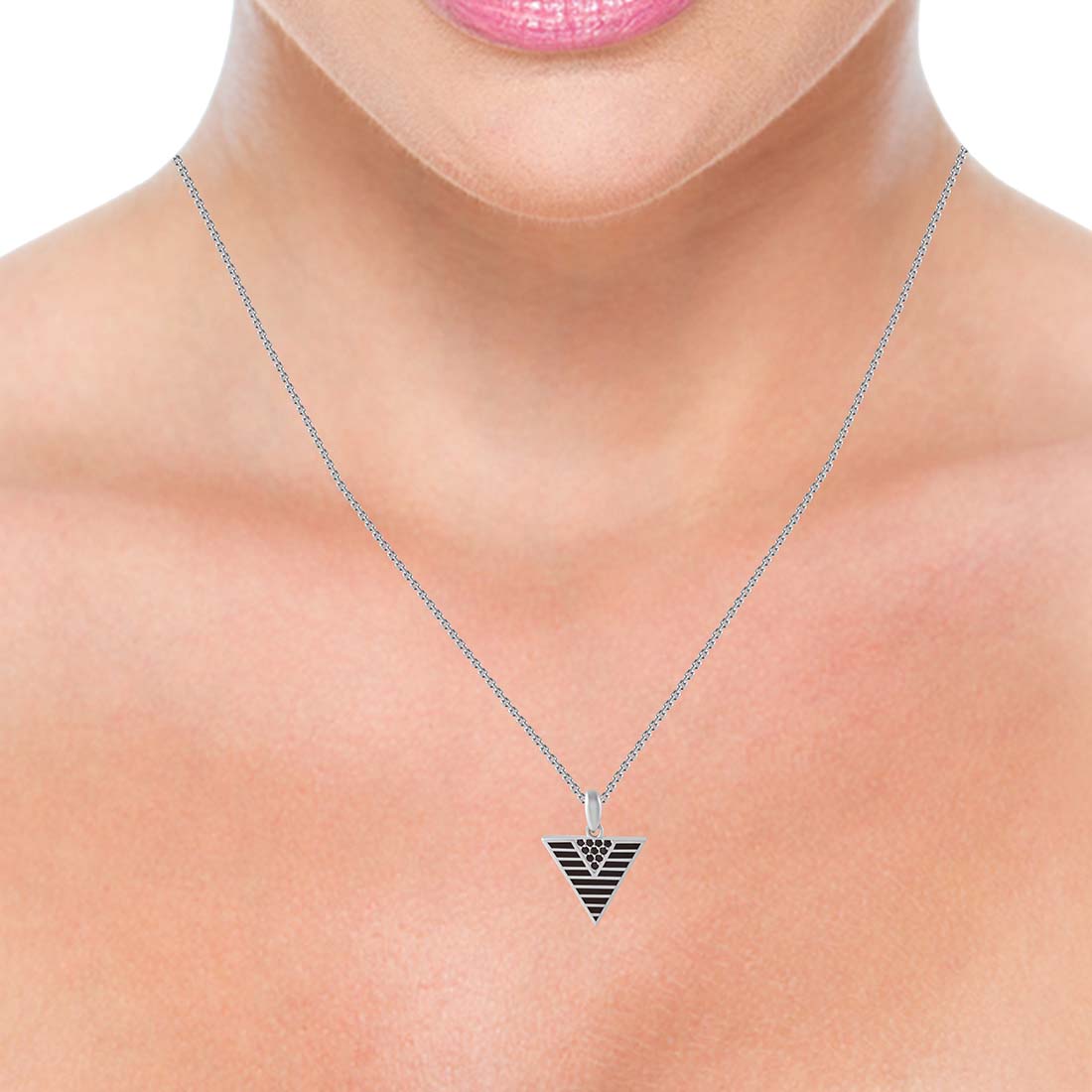 Black Triangle Pendant With Chain For Women & Girls