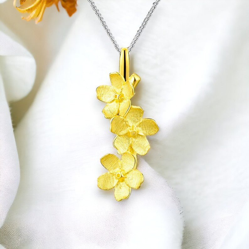 Gold Plated Sterling Silver Flower Pendant For Women & Girls(Without Chain)