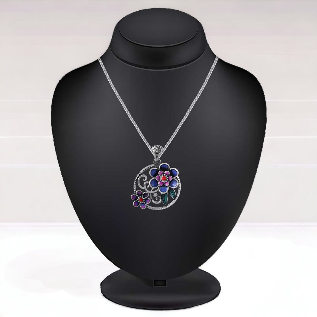 Moon Tarnish Oxidized Mina-Kari Blue Oxidized Pendant For Women & Girls(Without Chain)