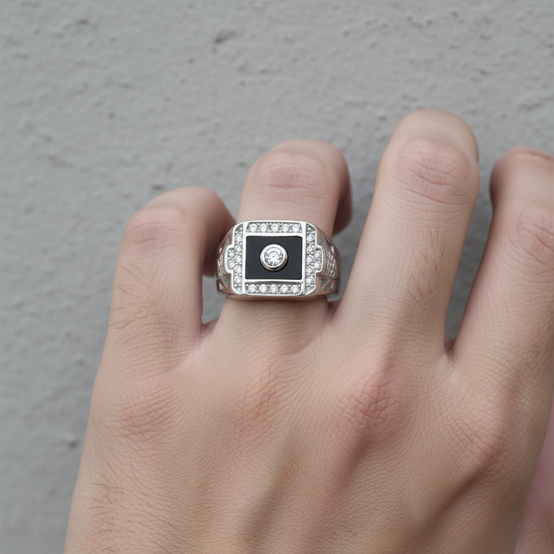 Sterling Silver EterKnight Noir Crest Ring for Men