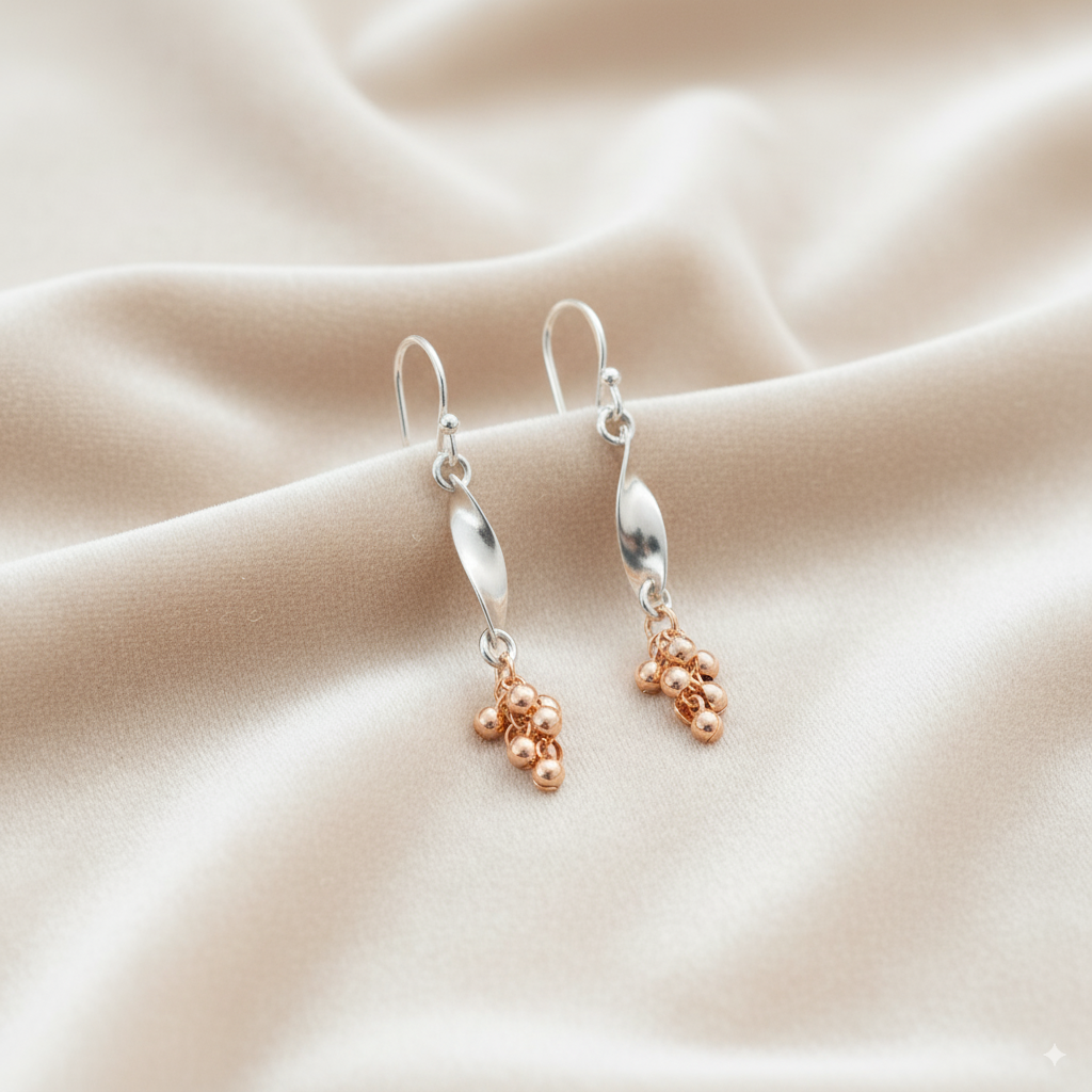 Sterling Silver Dual tone Twisted Earrings for Women and Girls