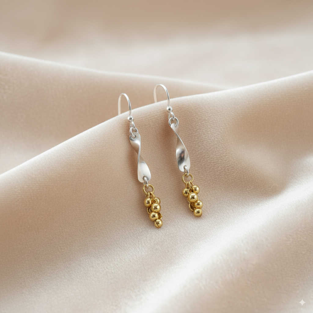 Sterling Silver Gold Plated Twisted Earrings for Women and Girls