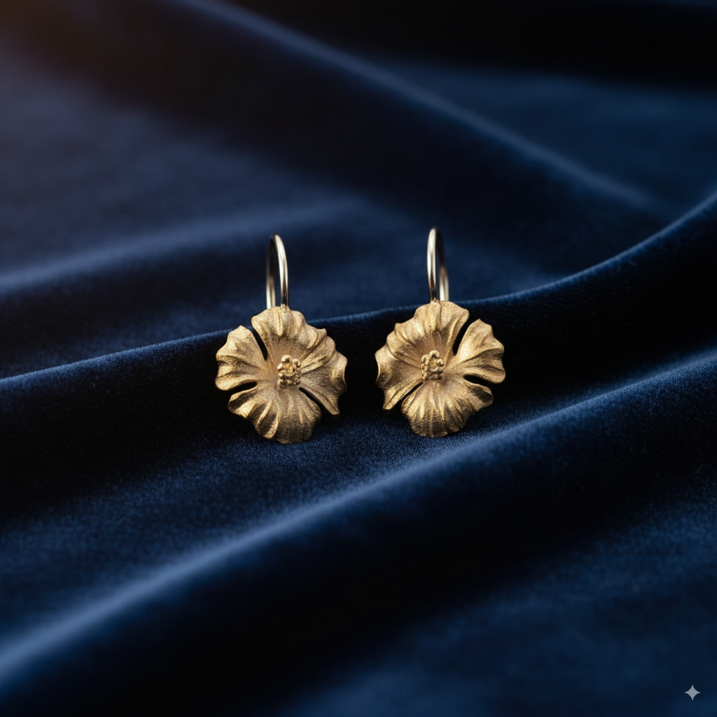 Sterling Silver Hibiscus Flower Earring for Women and Girls