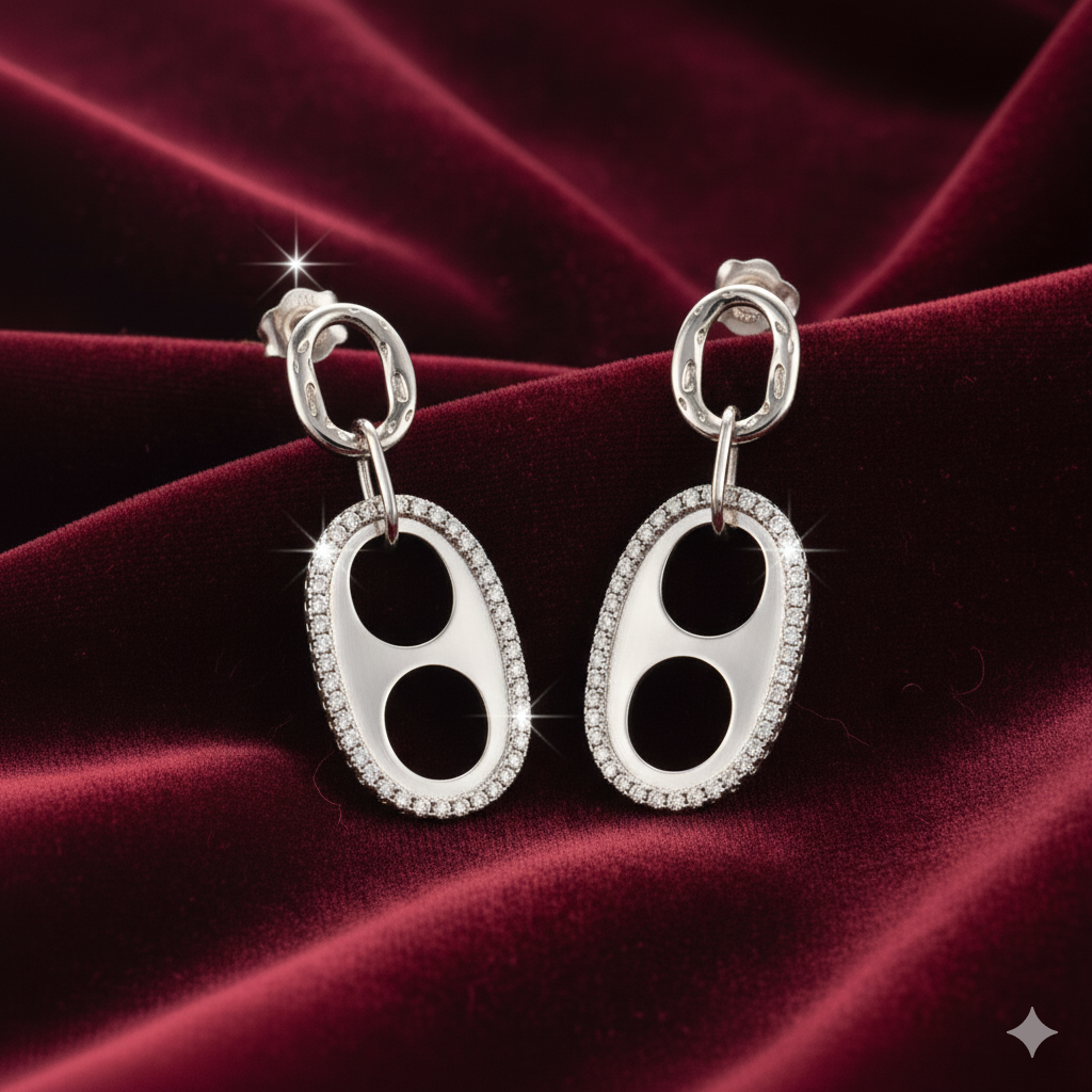 Sterling Silver Zircon Studded Oval Drop Earrings for Women and Girls