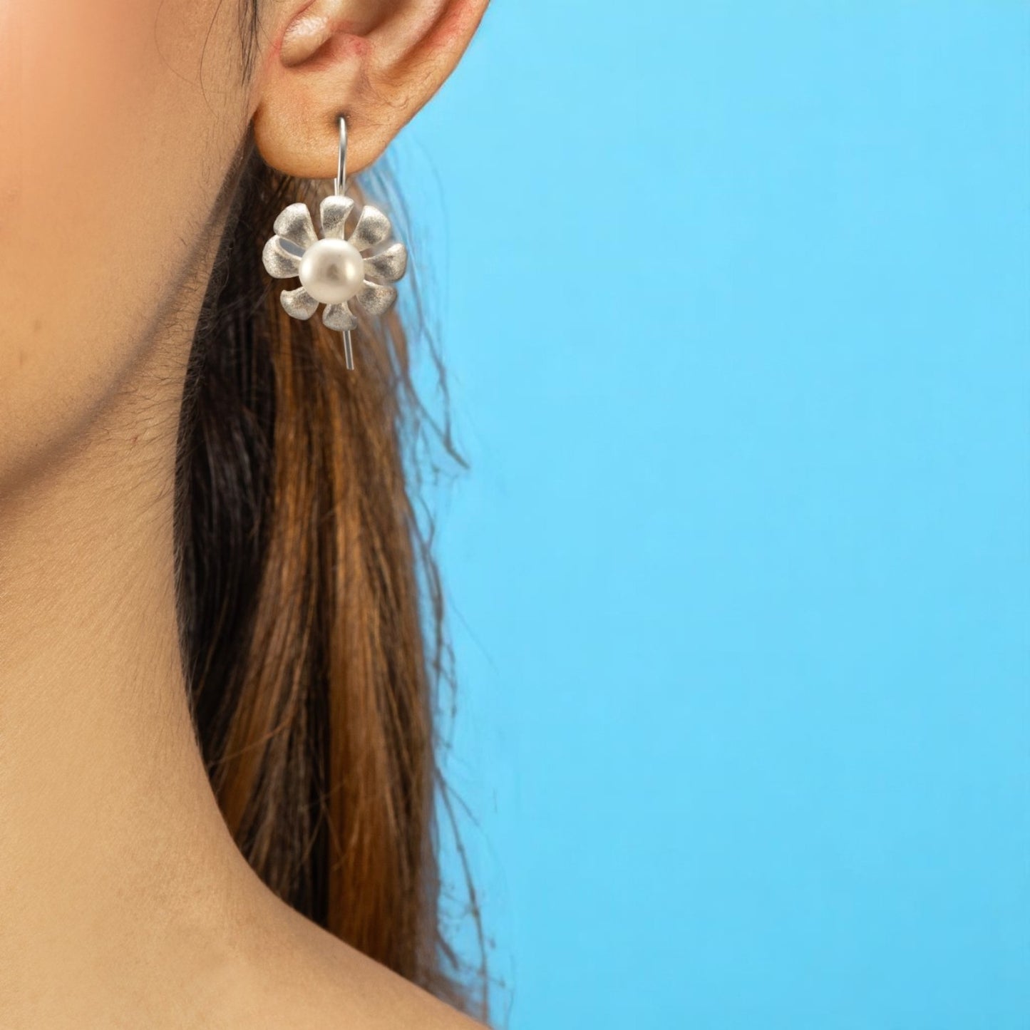 Sterling Silver Pearl Floral Earrings for Women and Girls