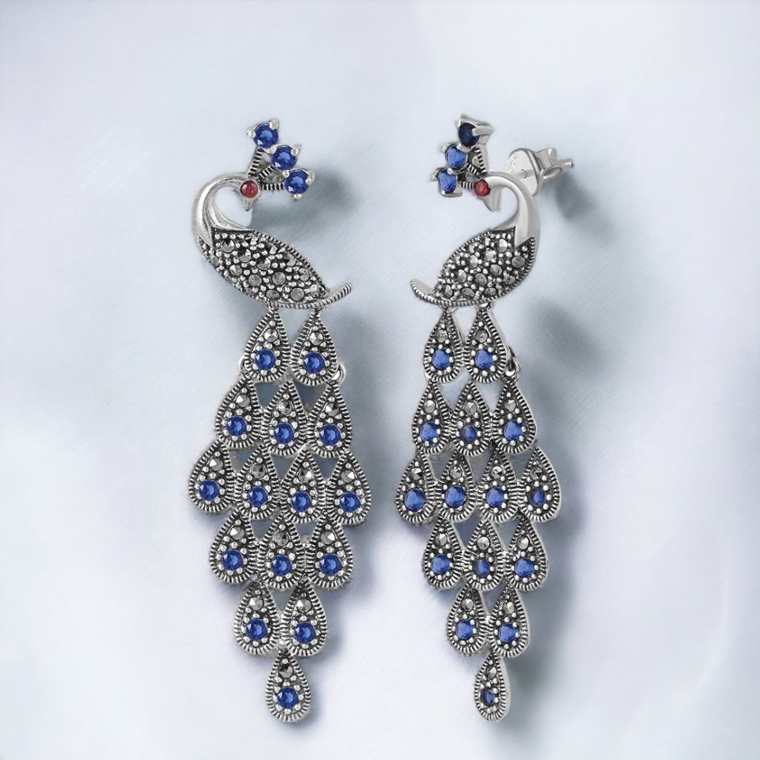 Silver Blue Peacock earring for women girls