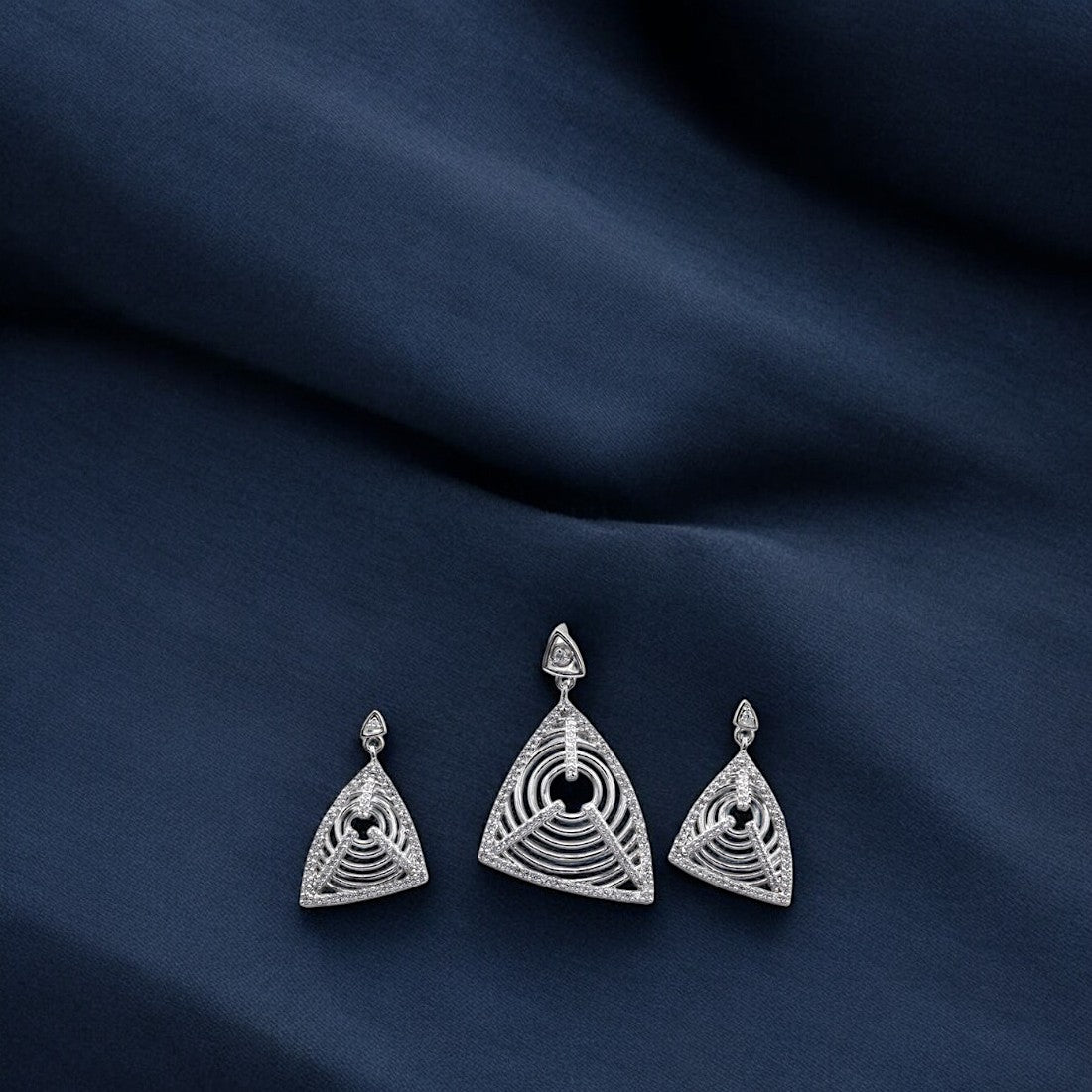 925 Sterling Silver Triangle Stone Pendant Set with Matching Earrings for Women & Girls (No Chain)