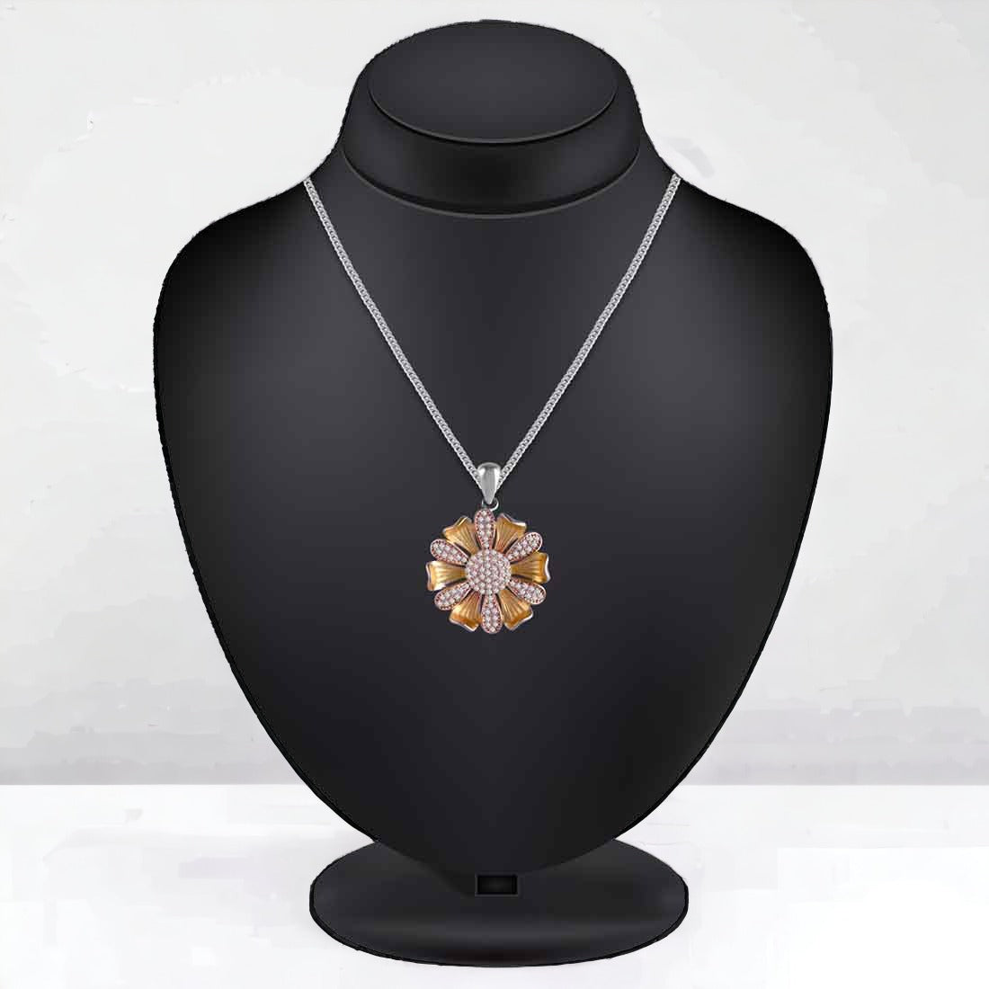 Gold Plated Sunflower Pendant And Earring Set For Women & Girls(Without Chain)