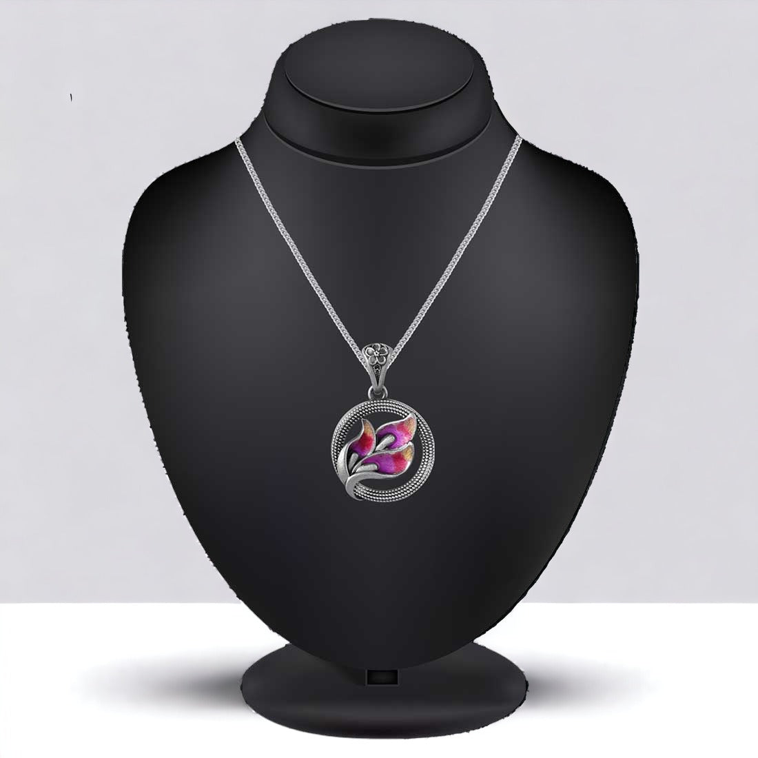 Moon Tarnish Oxidized Minakari Flower Bloom Pendant For Women & Girls(Without Chain)