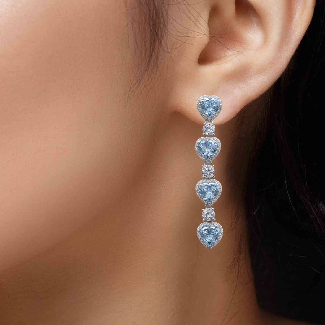 925 Sterling Silver Blue Heart Stone Dangle Earrings for Women & Girls