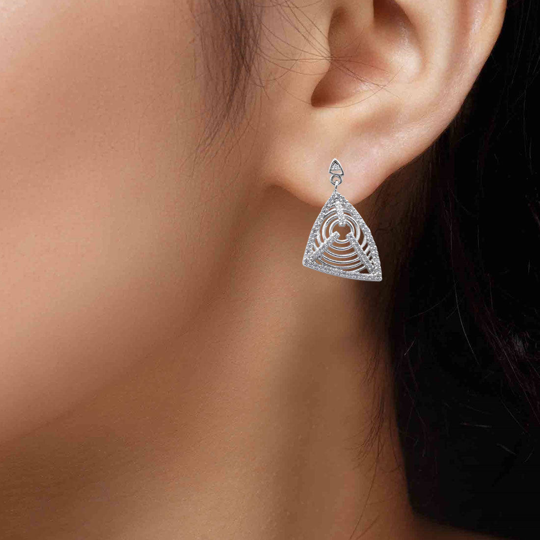 Sterling silver triangle design stone pendant with earrings set for women and girls (without chain)