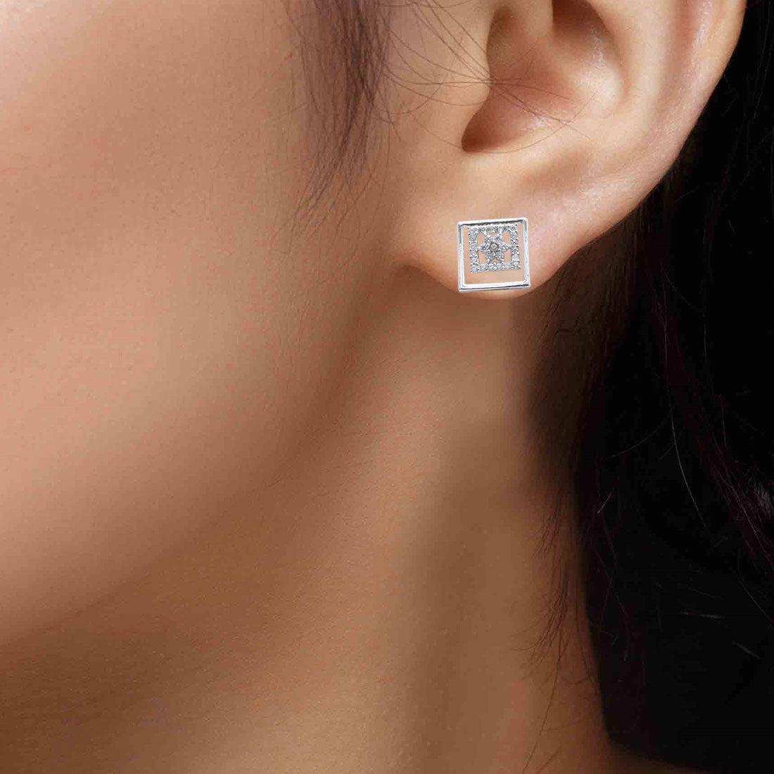 925 Sterling Silver Floral Square Stone Pendant Set with Earrings for Women & Girls (No Chain)