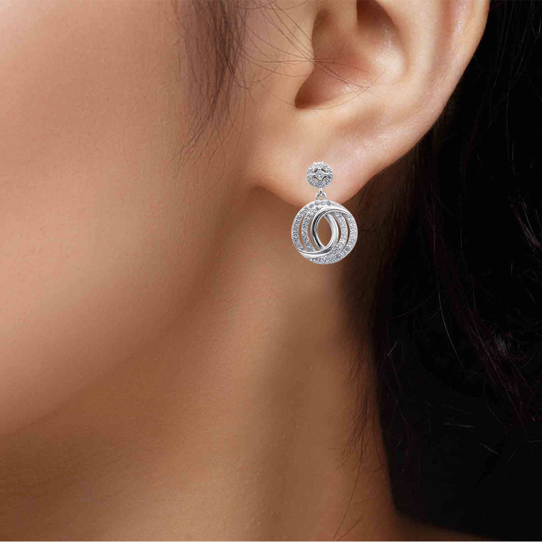 Sterling silver round shape stone pendant with earring set for women and girls (without chain)