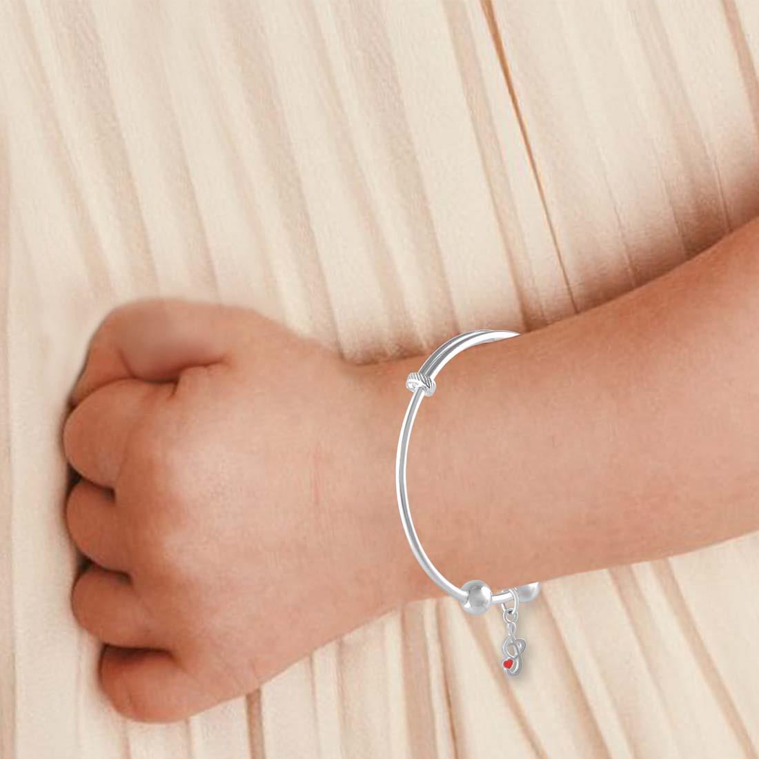 Pure 925 Sterling Silver Charm Kids Bangle Pair