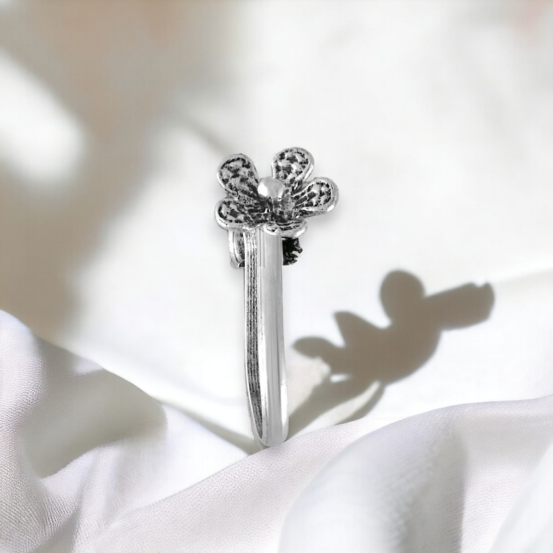 Moon Tarnish Oxidized Flower Nose Stud For Women & Girls