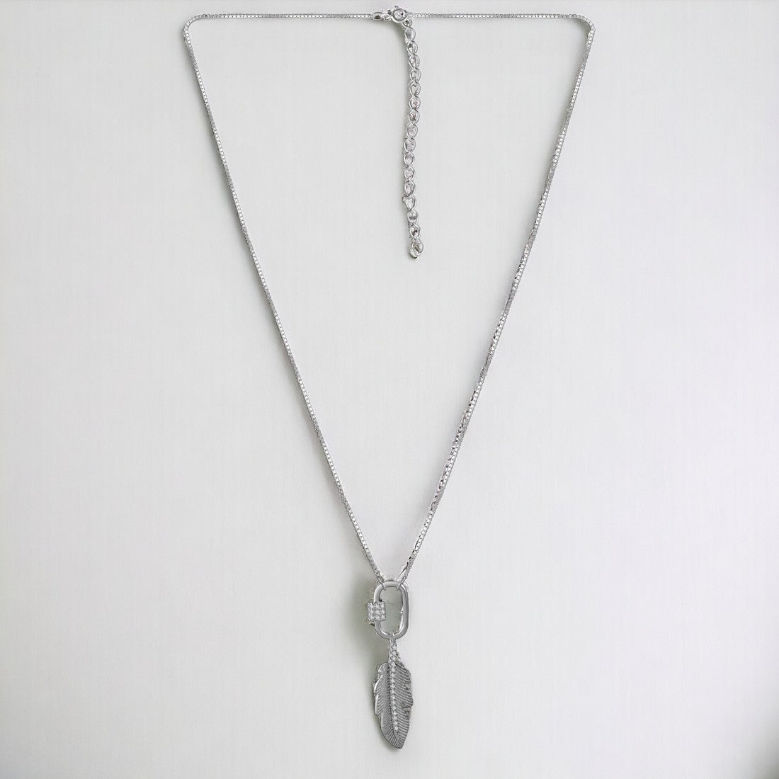 Silver Drop Leaf Locket Chain Pendant
