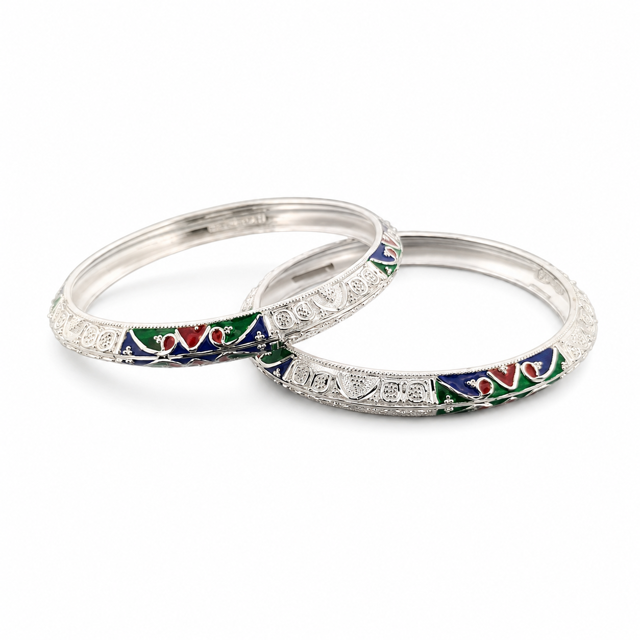 Sterling Silver Manipuri Meenakari Floral Bangle Set for Women