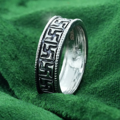 Sterling Silver EterKnight Auspicious Swastik Oxidised Ring for Men