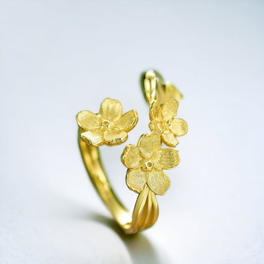 Gold Plated Plum Adjustable Flower Rings For Women & Girls