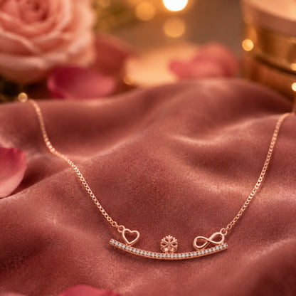 Sterling Silver Rose Gold Plated Heart Infinity Chain Pendant for Women & Girls