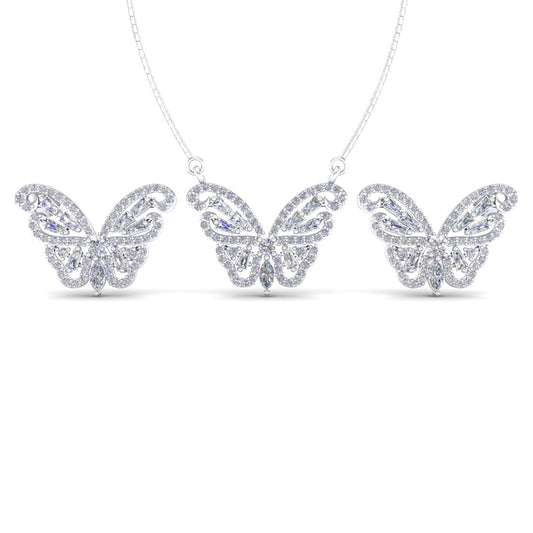 Sterling Silver Zircon studded butterfly chain pendant with earrings for women and girls