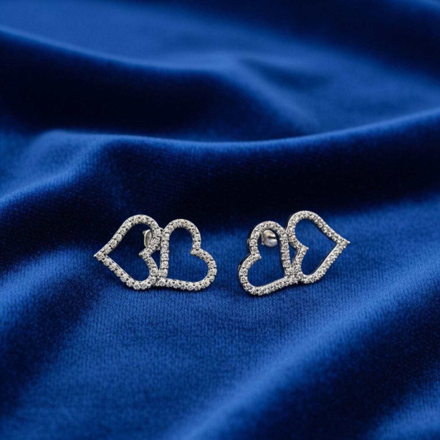 Sterling Silver Dual Love Zircon Studded Earrings for Women
