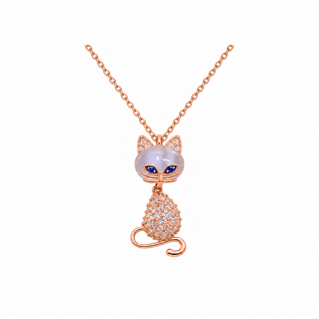 Sterling Silver Rose Gold Plated Cat Chain Pendant for Women