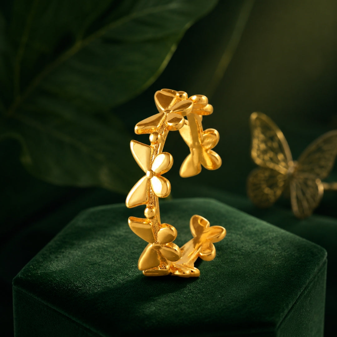 925 Sterling Silver Adjustable Gold Plated Butterfly Ring for Women