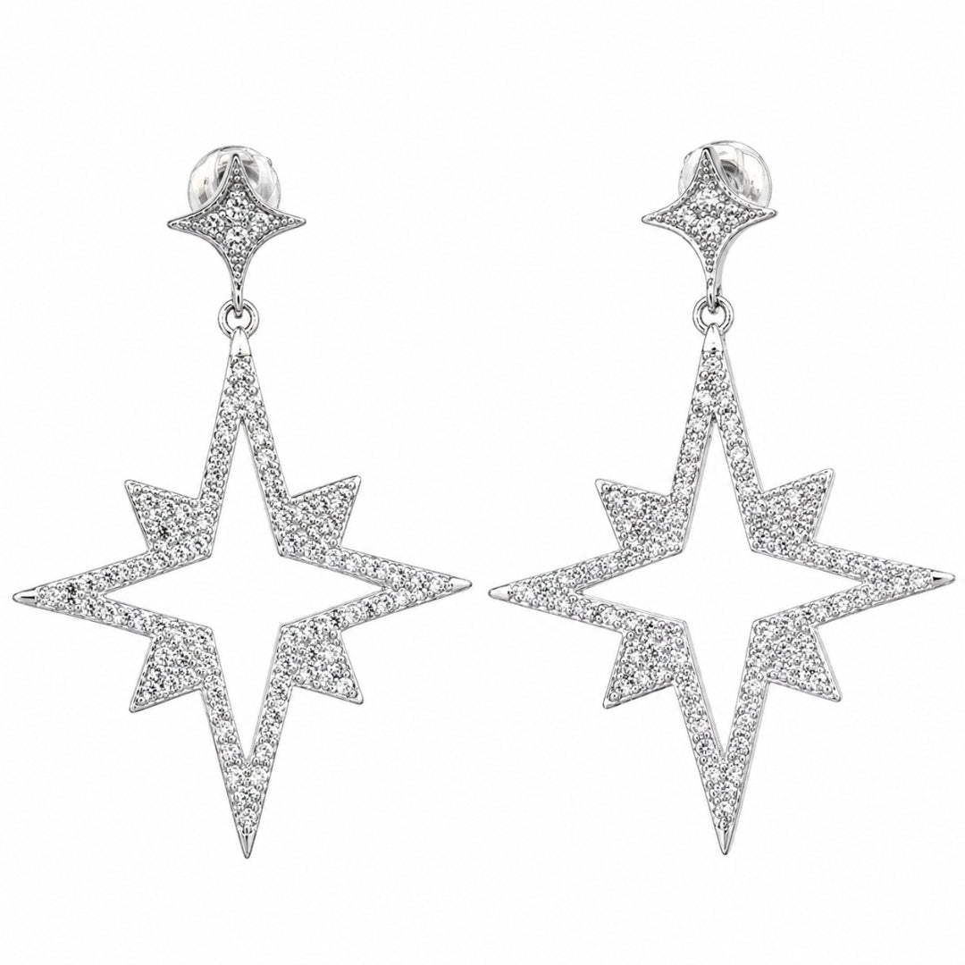 Sterling Silver Star Dangle Cubic Zirconia Earrings for Women