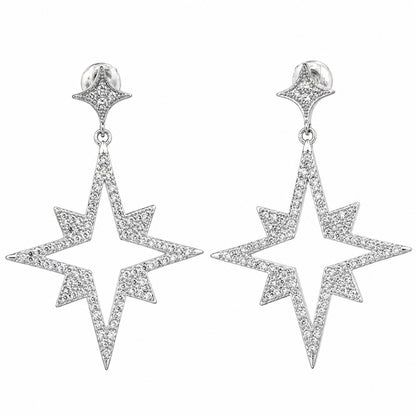 Sterling Silver Star Dangle Cubic Zirconia Earrings for Women