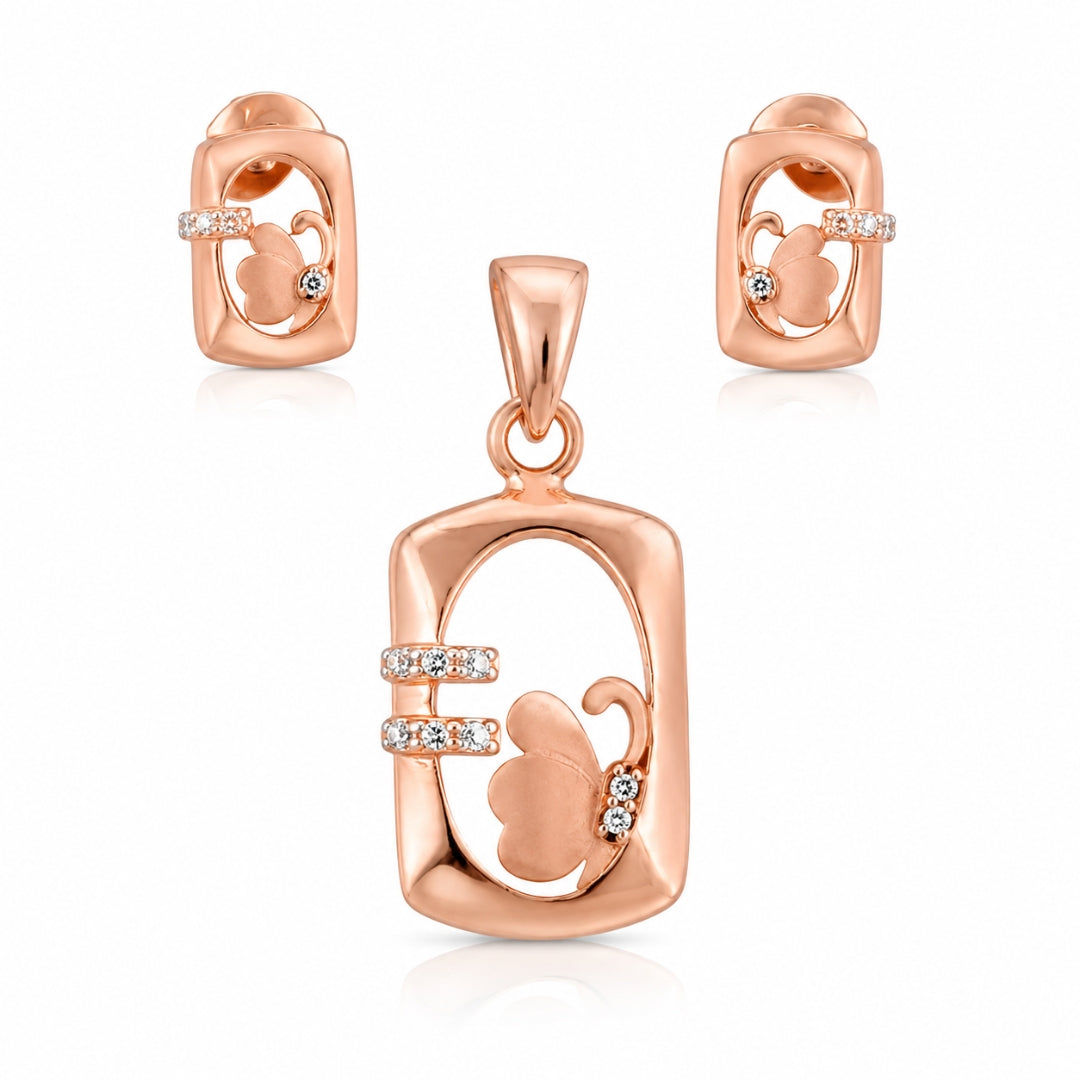 Sterling Silver Rose Gold Plated Butterfly Pendant(without chain) with Matching Earrings Set for Women and Girls