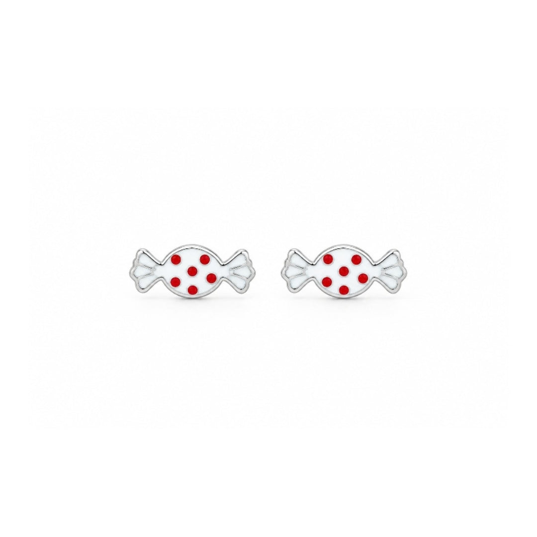 925 Sterling Silver Red Polka Candy Stud Earrings for Girls