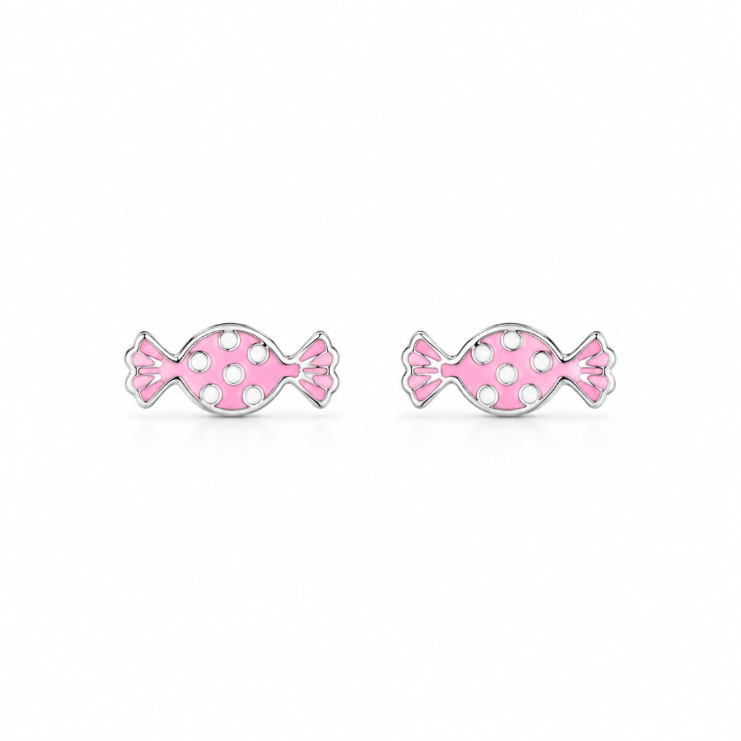 925 Sterling Silver Pink & White Polka Candy Stud Earrings for Girls