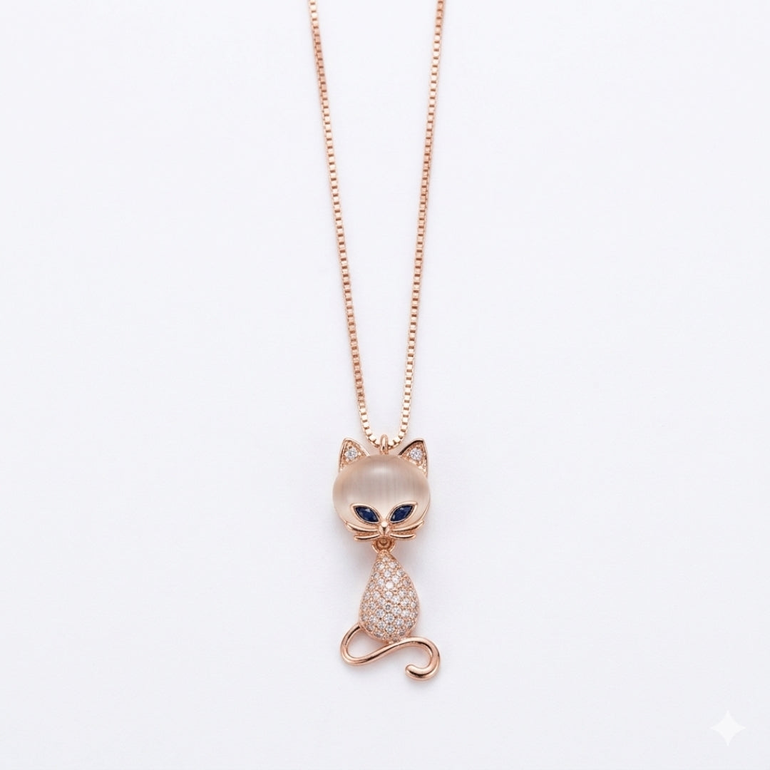 Sterling Silver Rose Gold Plated Cat Chain Pendant for Women