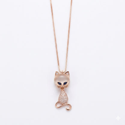 Sterling Silver Rose Gold Plated Cat Chain Pendant for Women