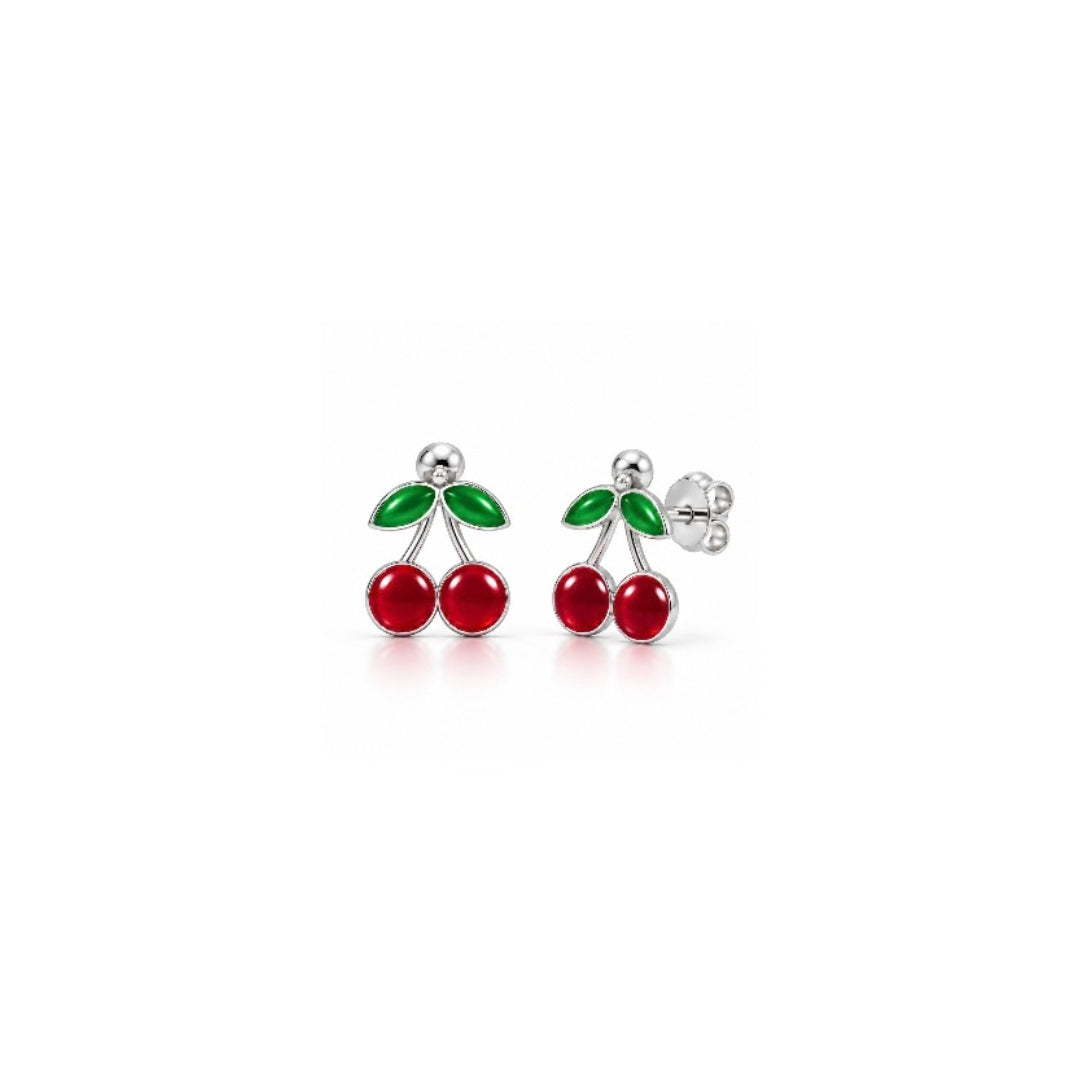 925 Sterling Silver Dark Red Cherry Stud Earrings for Girls