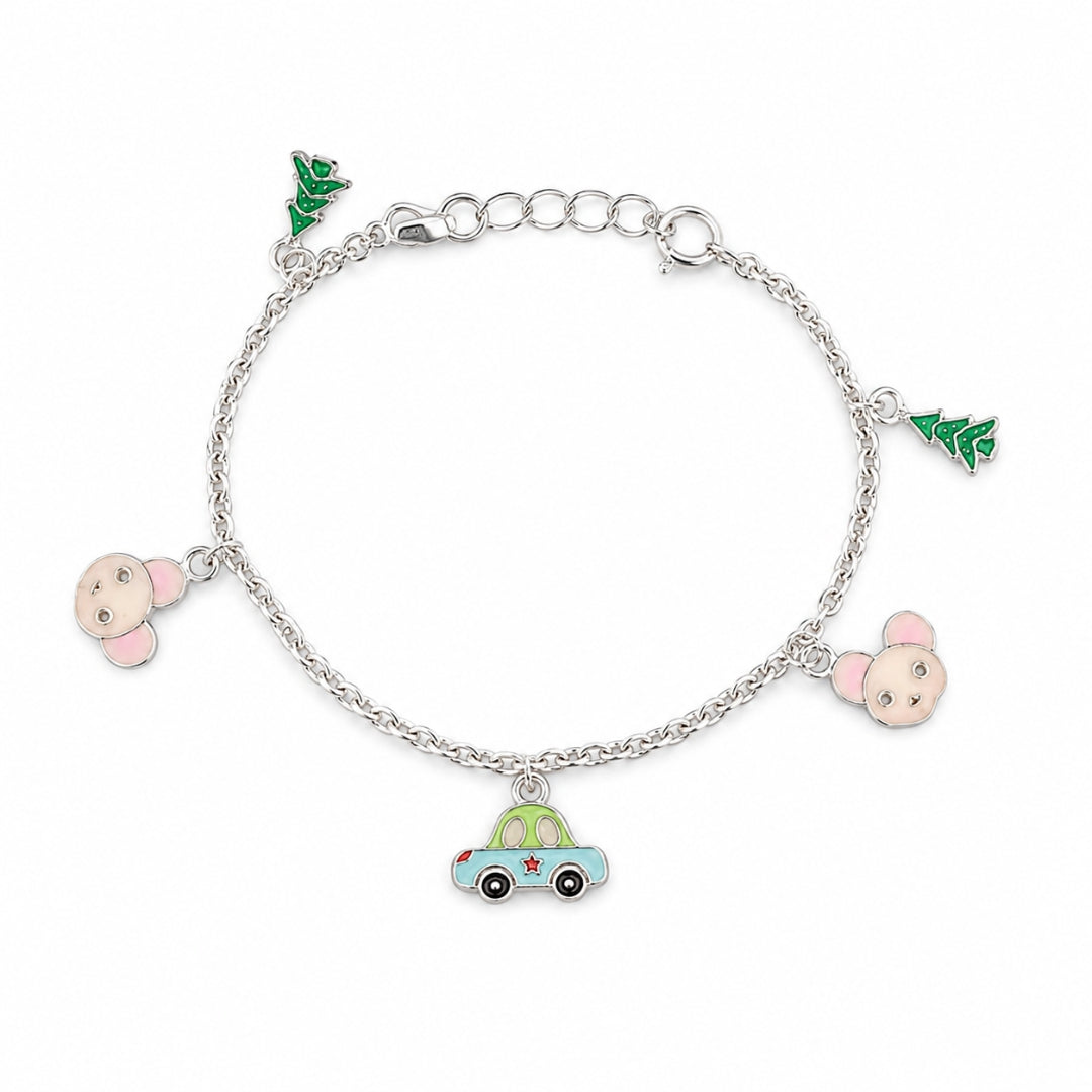 Sterling Silver Car & Teddy Charm Bracelet for Kids