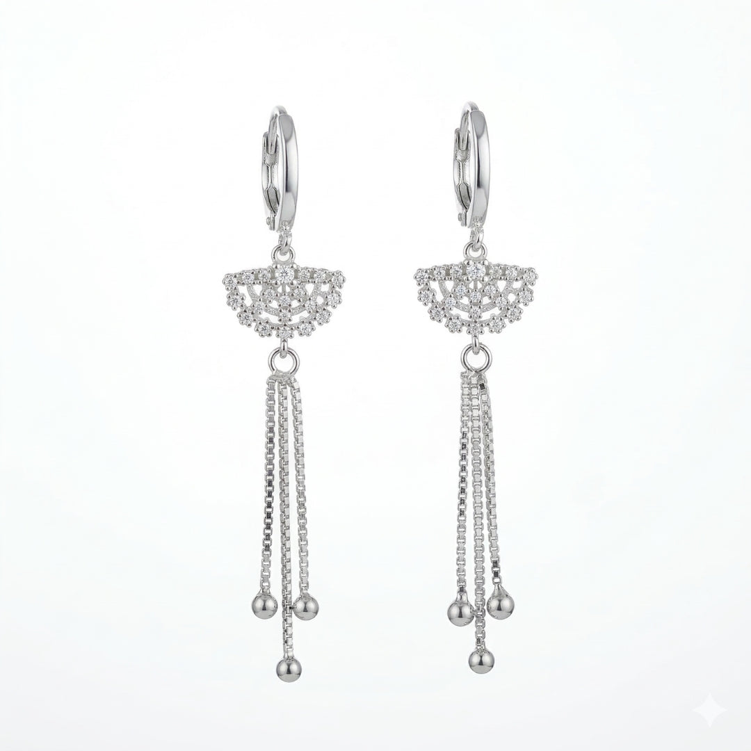 Sterling Silver Cubic Zirconia Tassel Drop Earrings for Women