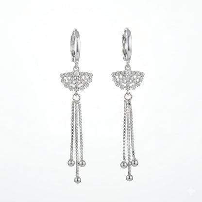 Sterling Silver Cubic Zirconia Tassel Drop Earrings for Women