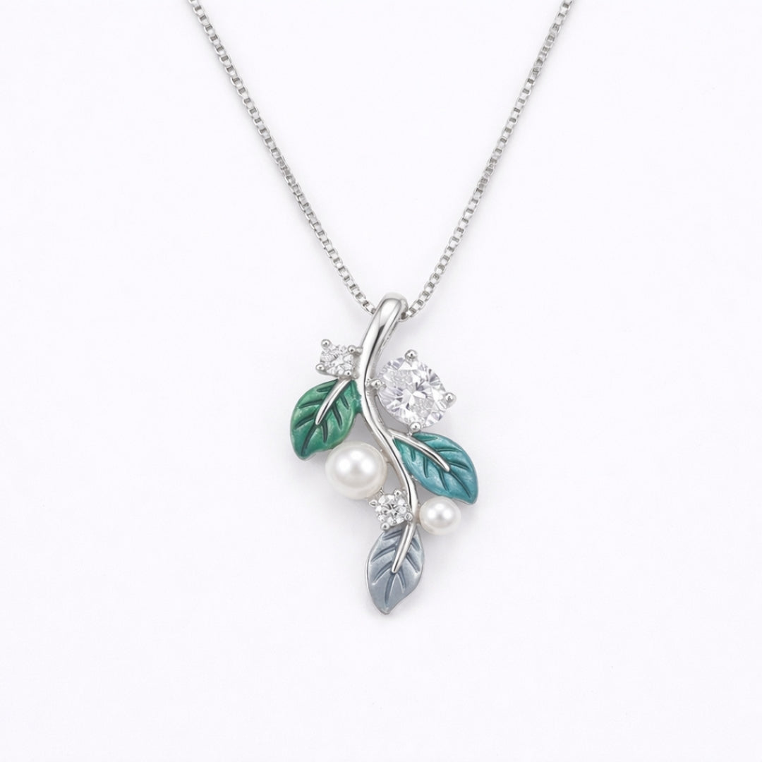 Sterling Silver Leaf Chain Pendant with Earrings Set for Women
