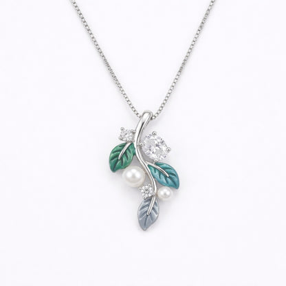 Sterling Silver Leaf Chain Pendant with Earrings Set for Women