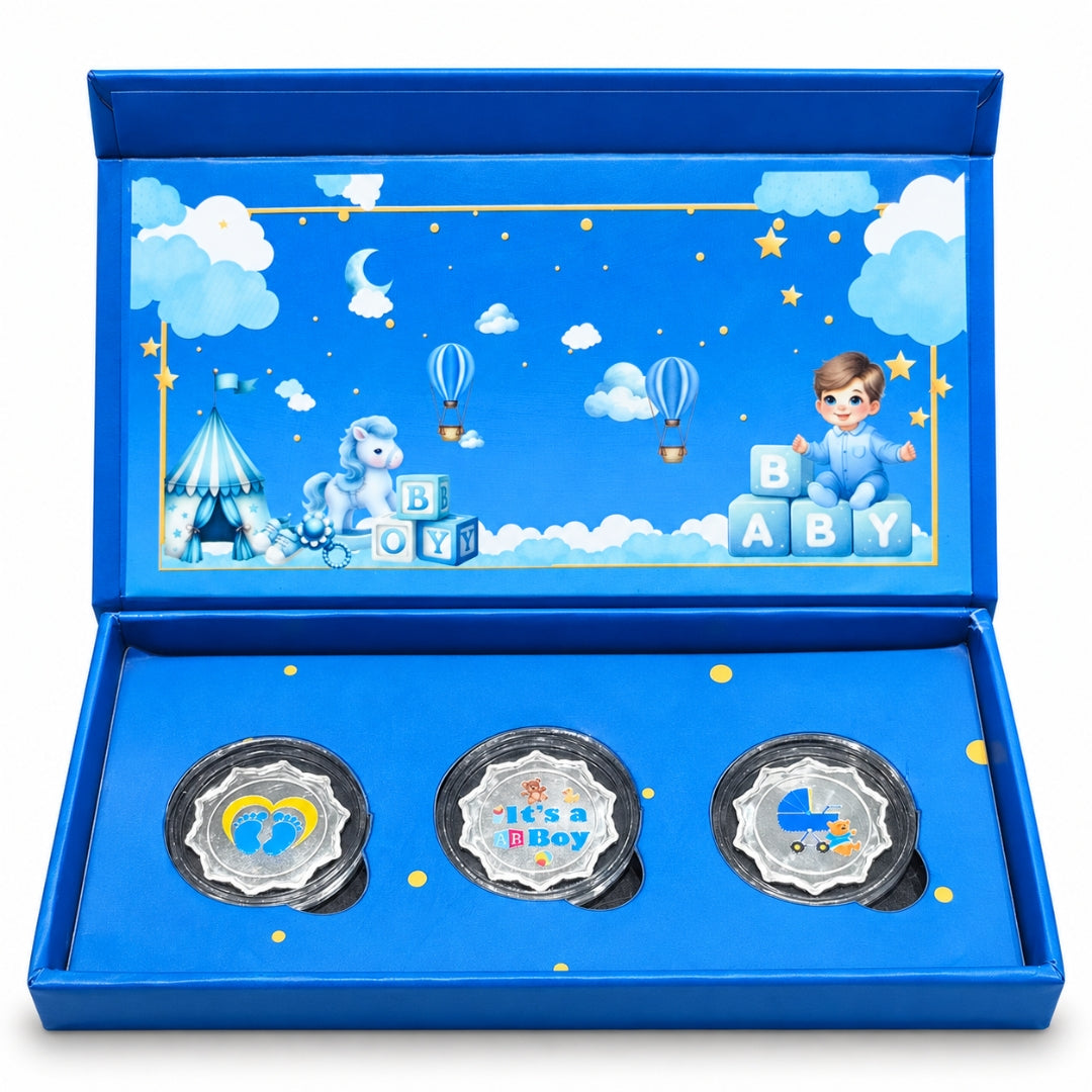 3 GM 999 Pure Silver It’s a Boy Newborn Coin Gift Set