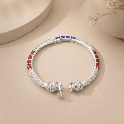 Sterling Silver Red and Blue Manipuri Bangle for Women