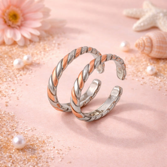 Sterling Silver Dual Tone Adjustable Twisted Toe Ring for Women and Girls