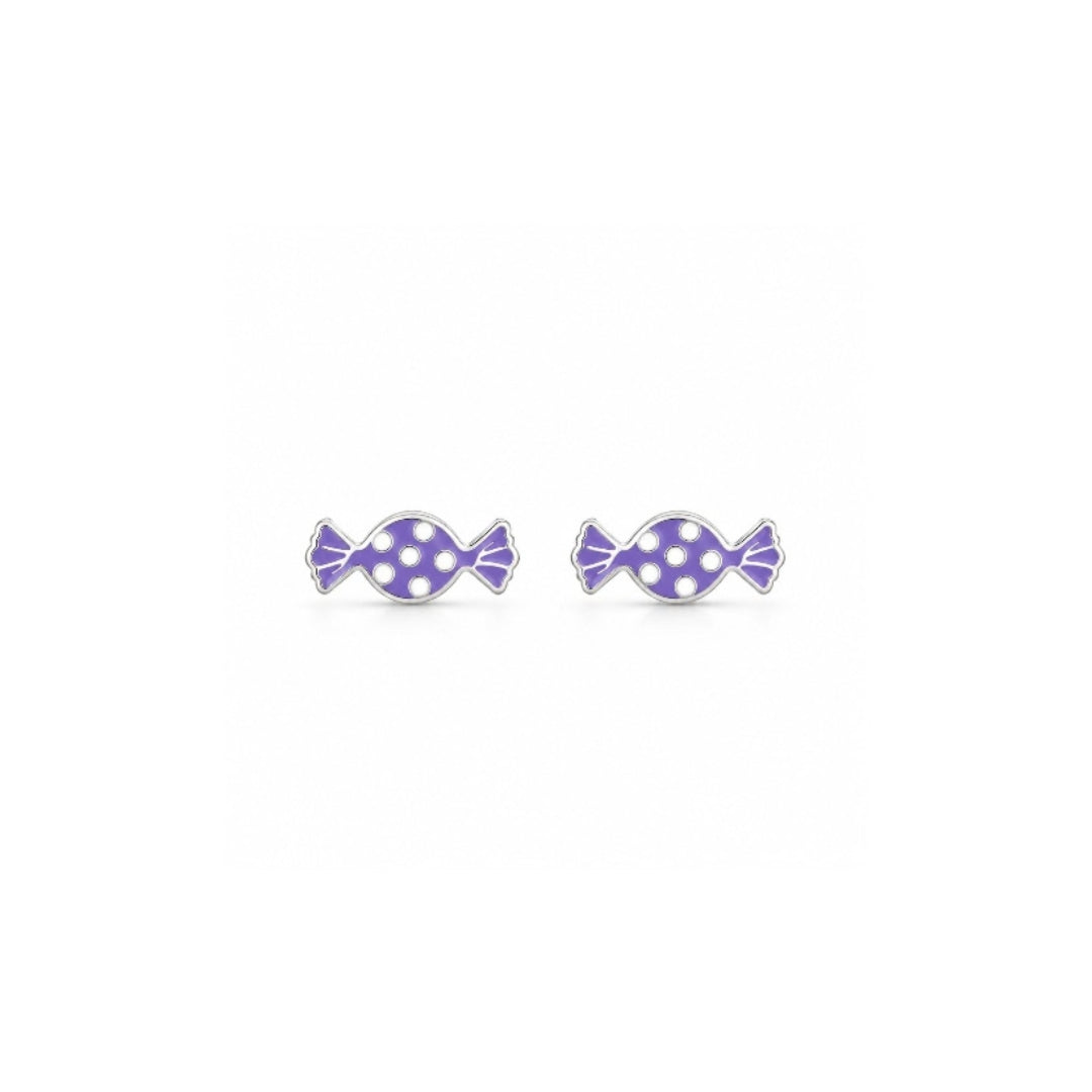 925 Sterling Silver Purple & White Polka Candy Stud Earrings for Girls