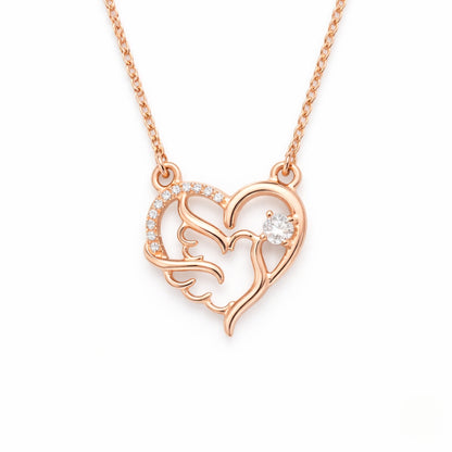 Sterling Silver Rose Gold Plated Angel Wing Heart Chain Pendant for Women
