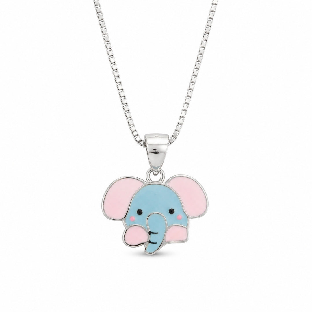925 Sterling Silver Enamel Elephant Chain Pendant for Kids