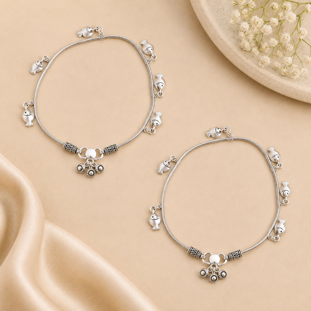 Sterling Silver Fish Charm Anklets for Women & Girls